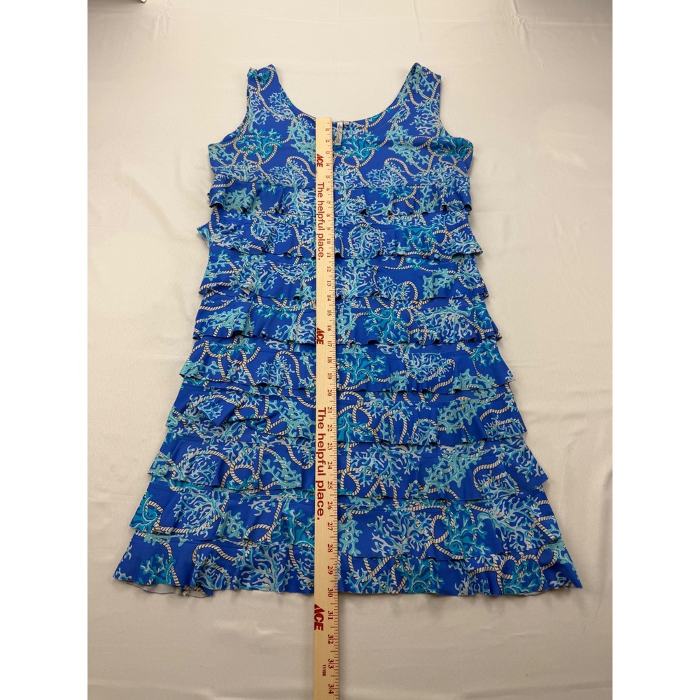 Lulu-B Tiered Ruffle Dress Women Large Blue Coral Rope Print Sleeveless Coastal - Picture 6 of 11
